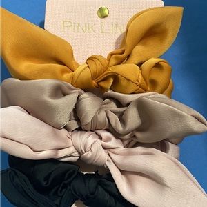 Pink Linen Elastic Hair Bows